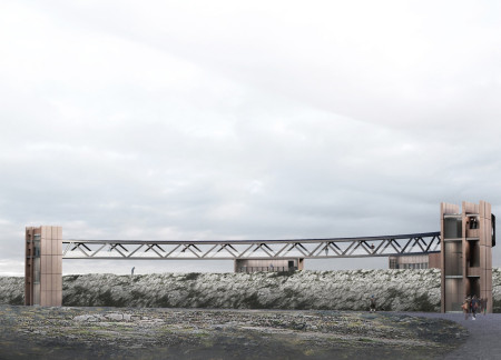 Curved Bridge with Galvanized Steel Trusses Connecting Continental Fissures