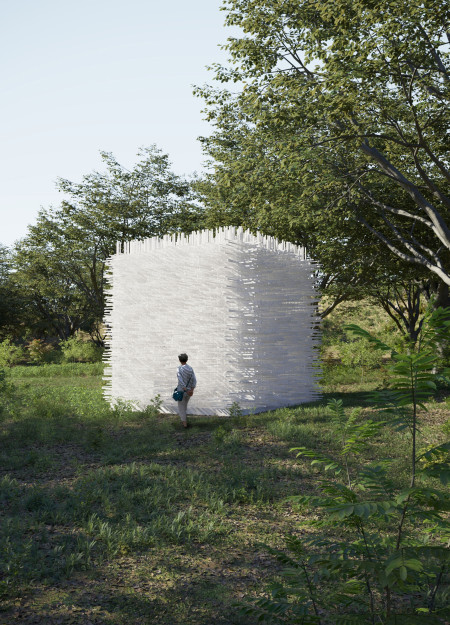 Translucent Light Portal Within a Metal Frame Retreat