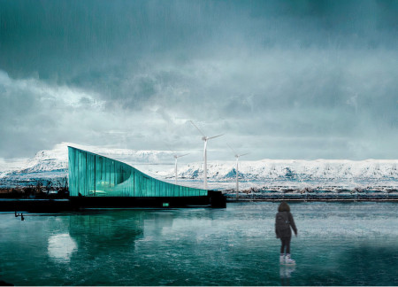 Cinematic Space with Transparent Forms for Reflection in Natural Landscapes