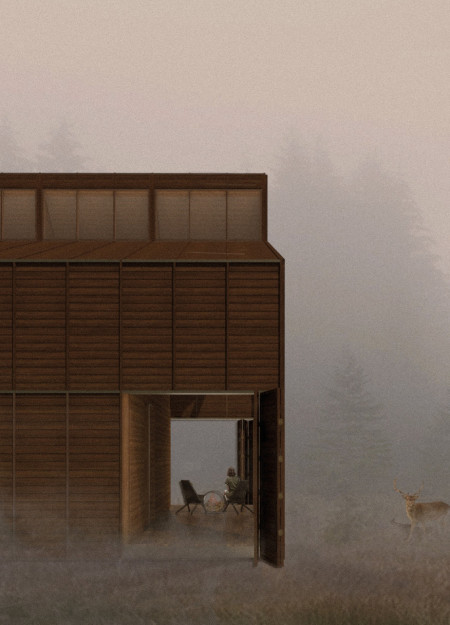 Wood Membrane Structure Incorporating Movable Walls and Shutter-Doors for Artistic Living