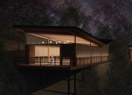 Water Mirror and Chestnut Wood Create a Tranquil Retreat in Nature