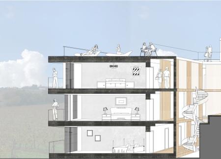 Green Roof Integration with Elevated Sky-Bridge Overlooking Vineyard
