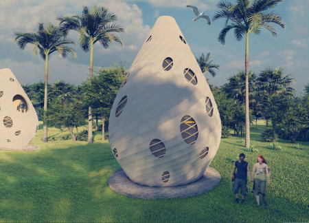 Teardrop-Shaped Bamboo Structure Embracing Natural Ventilation and Cultural Narratives