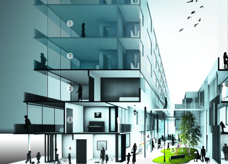 Integrating Public Courts with Flexible Living Spaces in Slab Structures