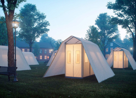 Mobile Shelters with Fire-Retardant Canvas and Non-Slip Flooring for Community Support
