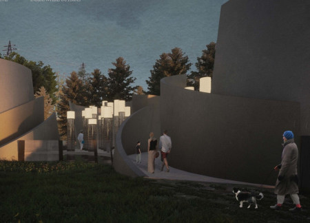 Corten Steel Walls and Gentle Ramps in a Reflective Columbarium