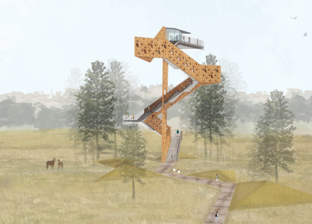 Spiral Steel Truss Tower Embracing Nature with Timber Pavilion