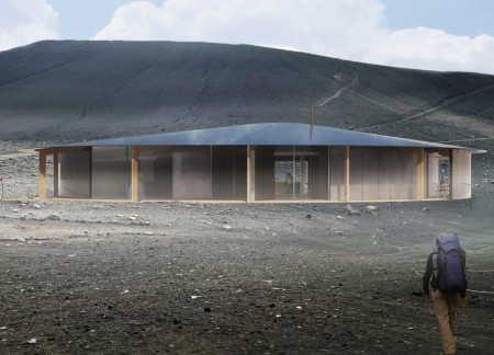 Exploration of Circular Forms with Charred Timber and Basalt Integration in a Volcanic Landscape