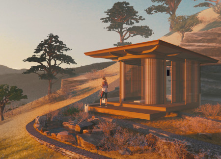 Eucalyptus Structures Merging with Terraced Landscapes for Mindful Retreats