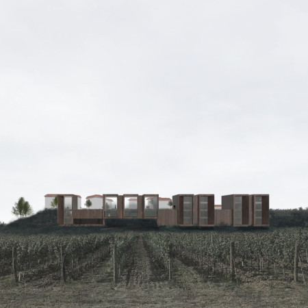 Corten Frames Intertwine with Vineyards in Integrated Community Spaces