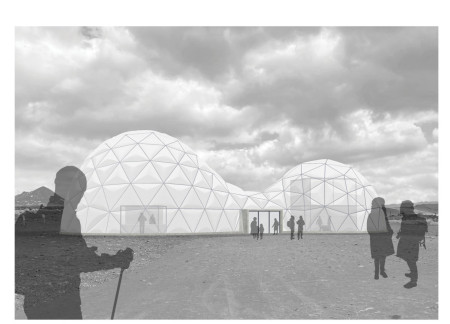 Reused Pine Battens and Layered Foil Cushion in Volcano Exhibition Space