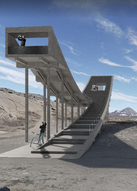 Timber Observation Tower with Panoramic Views over Iceland's Landscape
