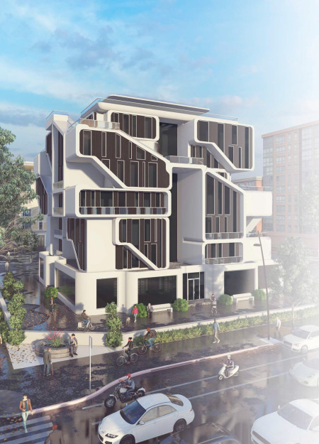 Vertical Courtyard Design with Recyclable Materials and Integrated Eco-Farms