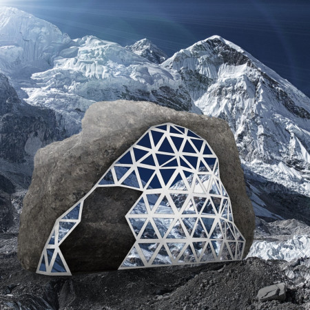 Reflective Facade Merging with the Landscape Featuring Waste Separation Facilities