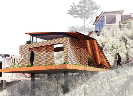 Corten Steel Channels and Black Locust Wood Create a Meditative Retreat Amidst Nature