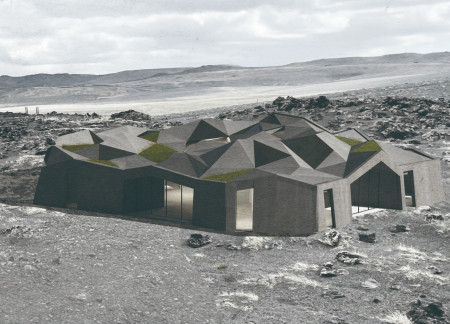 Rainwater Collecting Coffee Shop with Folded Roof and Reinforced Concrete Walls