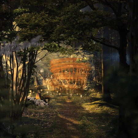 Elevated Sanctuary with Natural Brown Wood and Glass Envelopes