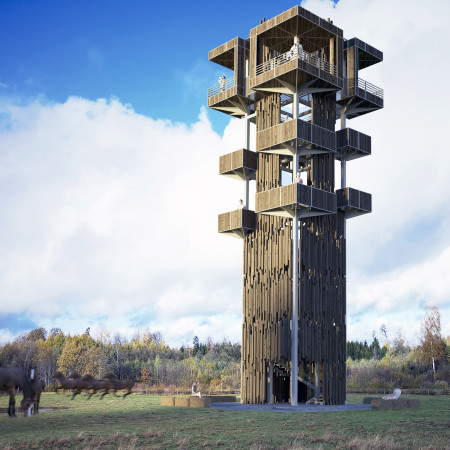 Panoramic Views and Hay Bale Seating in a Tower Inspired by Wheat