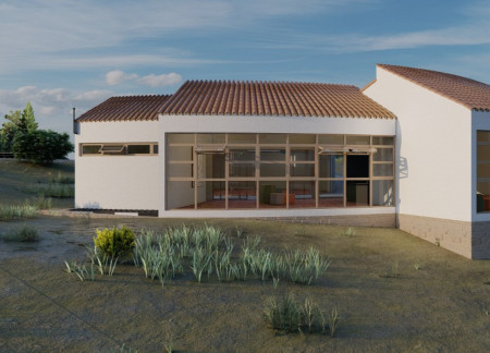 Plaster Facade and Ceramic Floors Within a Spiraling Community Hub