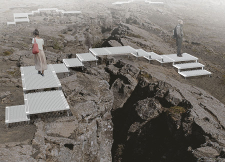Basalt Stone and Exposed Concrete Visitor Center Embracing Geological Formations