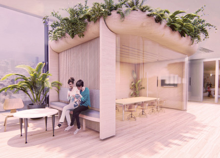 Acoustic Steel Partitions and Wooden Pillars Enrich Flexible Workspace Design