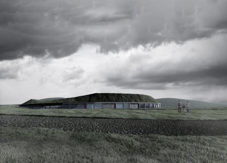 Eye-Shaped Greenhouse Crafted from Local Stone and Wood in Icelandic Landscape