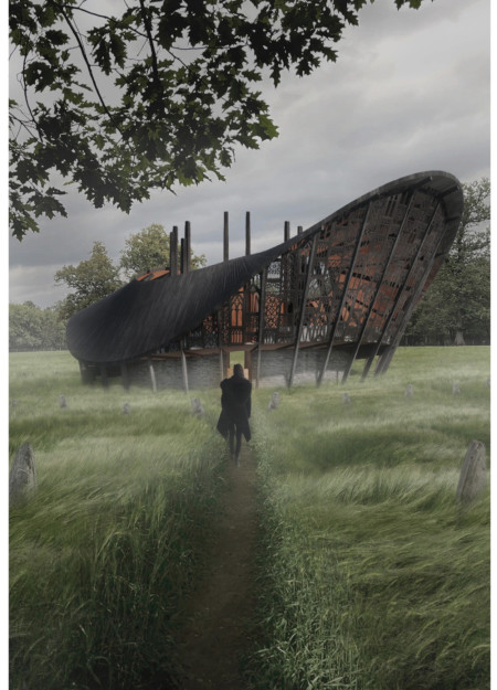 Silhouettes of Memory: a Pavilion of Local Stones and Wooden Poles