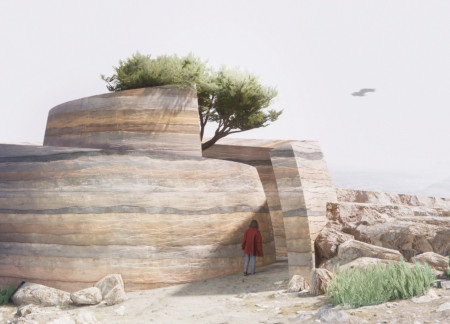 Rammed Earth Pavilion Emulating Geological Layers with Curvilinear Forms