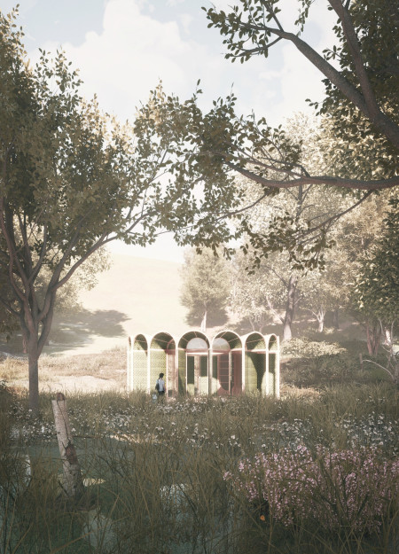 Thermal Mud Walls and Woven Flax in a Circular Meditation Space