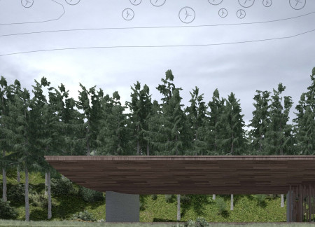 Curved Stone Walls and Wooden Lattice Create a Serene Yoga Retreat