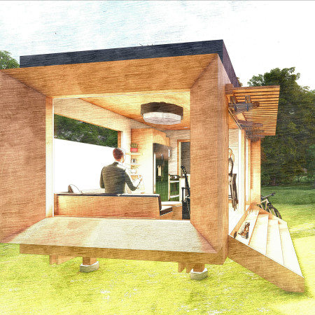 Rooftop Garden and Red Cedar Harmony in a Compact Micro-Home