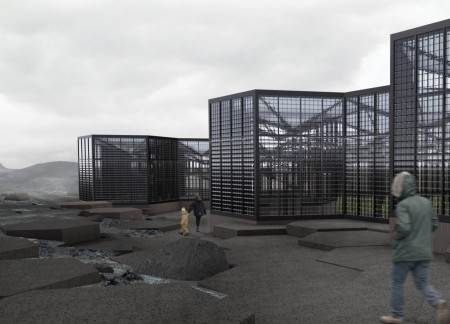 Hexagonal Canopy of Glass and Concrete Supporting Sustainable Agriculture