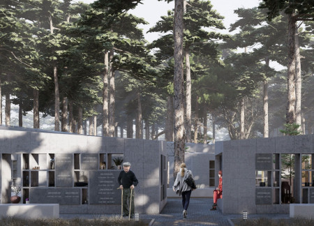 Eternal Fire and Copper Accents in a Reflective Columbarium