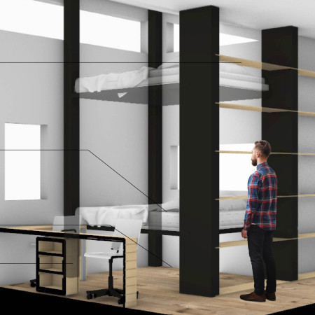 Bed Mechanism and Photovoltaic Panels in a Flexible Microhome for Creatives