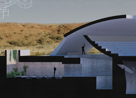 Sanctuary Within a Meteorite Crater Featuring Spiraling Exhibition Spaces