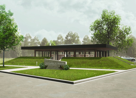 Elevated Lightwell Frame of Charred Wood and Concrete in a Memorial Space