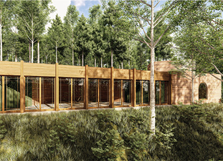 Charred Wood Facade Integrated with High-Performance Glass Envelops Community Hub