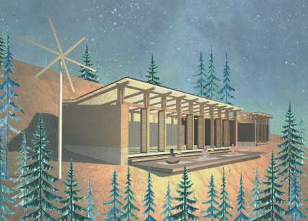 Charred Wooden Shingles and Natural Stone Integration in a Mindfulness Retreat