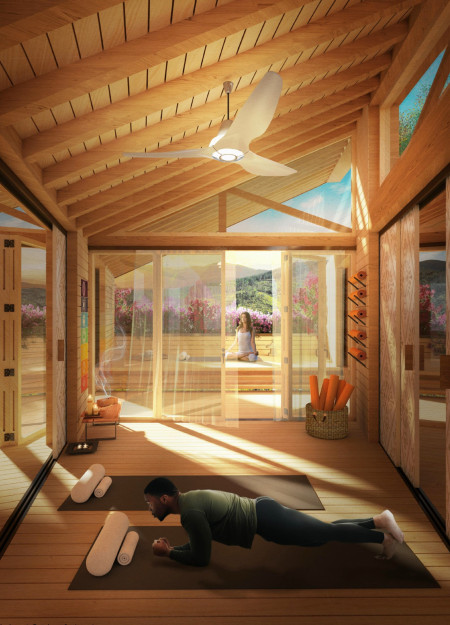 Charred Wooden Shingles and Cross-Laminated Timber Panels Transform Multi-Use Space into a Sustainable Hub