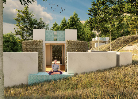 Lotus-Inspired Sanctuary with Stone and Cork Elements