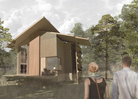 Rainwater Collecting Microhome with Plywood Insulation and Wood Trusses