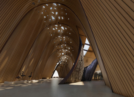 Bamboo Ceilings and Wood Cladding in a Wetland Visitor Center