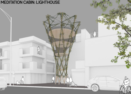 Hyperboloid Structure Surrounded by Greenery for Urban Meditation