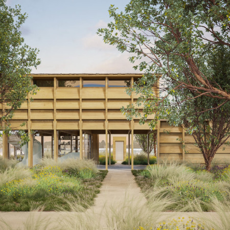 Elevated Studio with Transparent Facades and Integrated Oak Elements