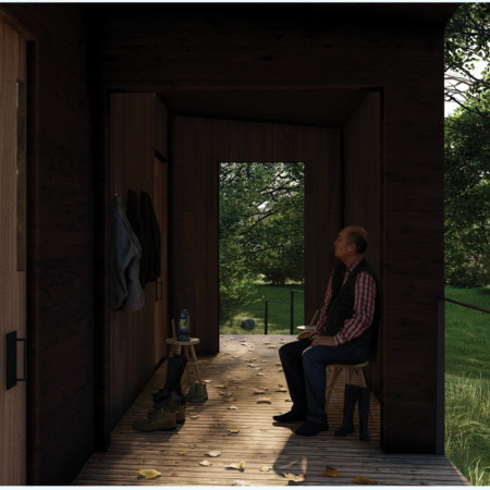 Concrete Reflection Trough and Timber Cabin for Meditation