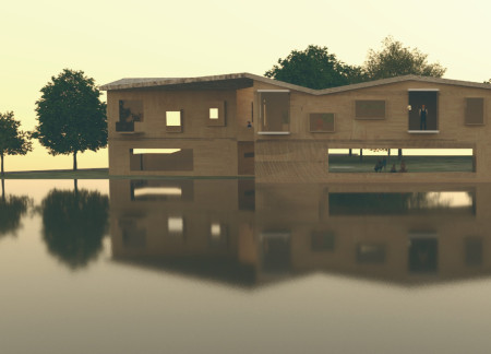 Curved Spaces and Rhythmic Fenestration in Sustainable Wooden Retreat