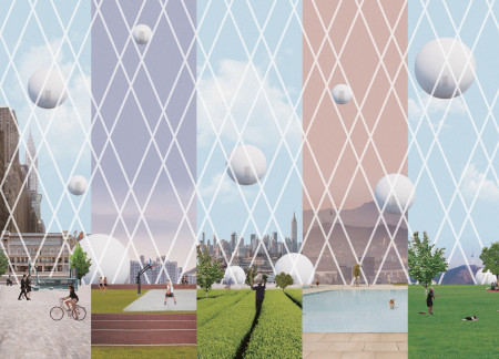 Spherical Living Units Crafted from Steel and Glass with Integrated Greenery for Urban Community Space