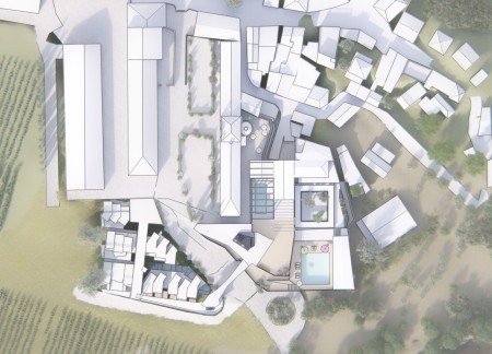 Intimate Courtyards and Longitudinal Structures in a Vineyard Retreat