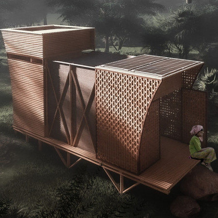 Bamboo Structure with Water Storage for Temporary Living