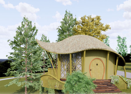 Cocoon-Like Retreat Built with Bamboo Among Indigenous Flora